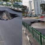 হঠাৎ দেবে গেল রাস্তা, গর্তে পড়ল চলন্ত গাড়ি